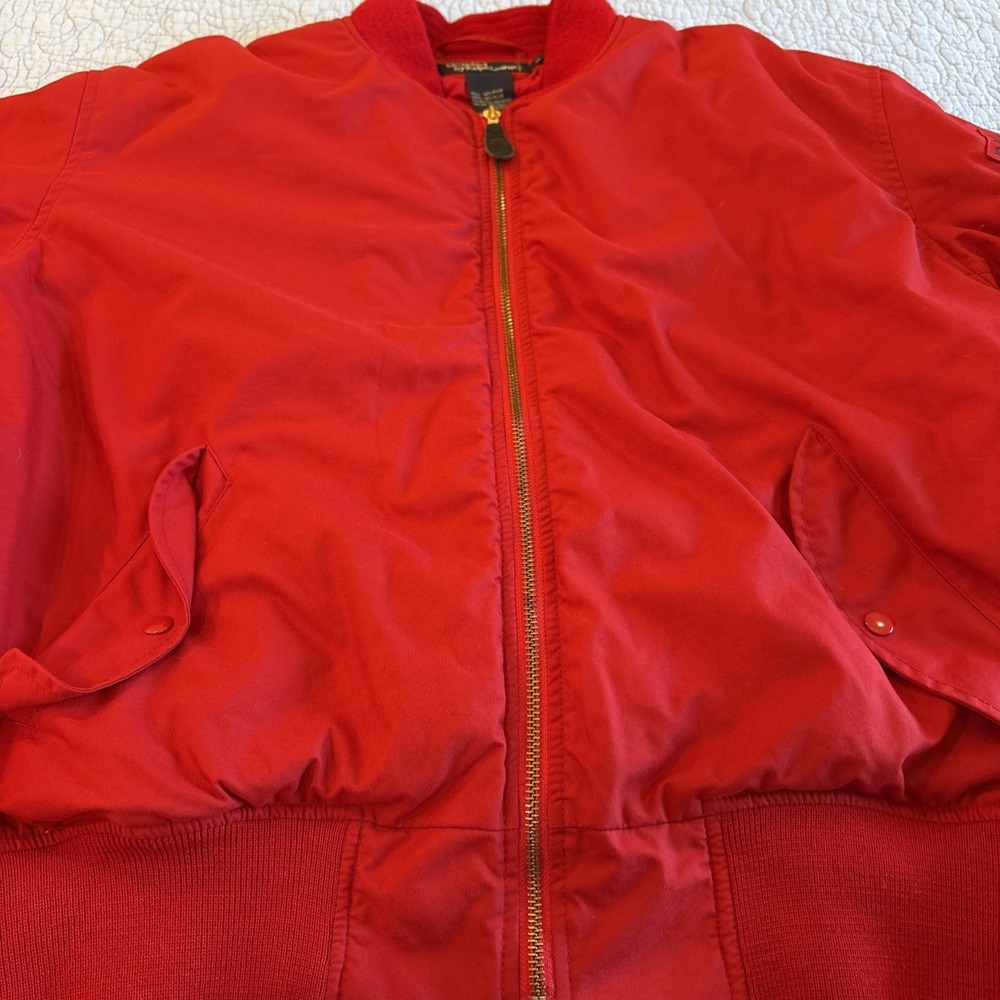 Polo Ralph Lauren Mens Size XL VINTAGE MA-1 Red Bomber Jacket Zip Up Outerwear